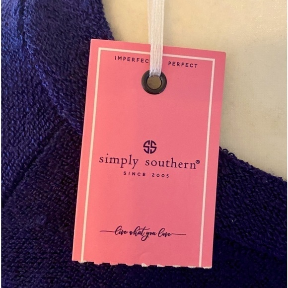 Simply Southern Blue and White Crew Neck Terry Cloth Sweater - Picture 4 of 7